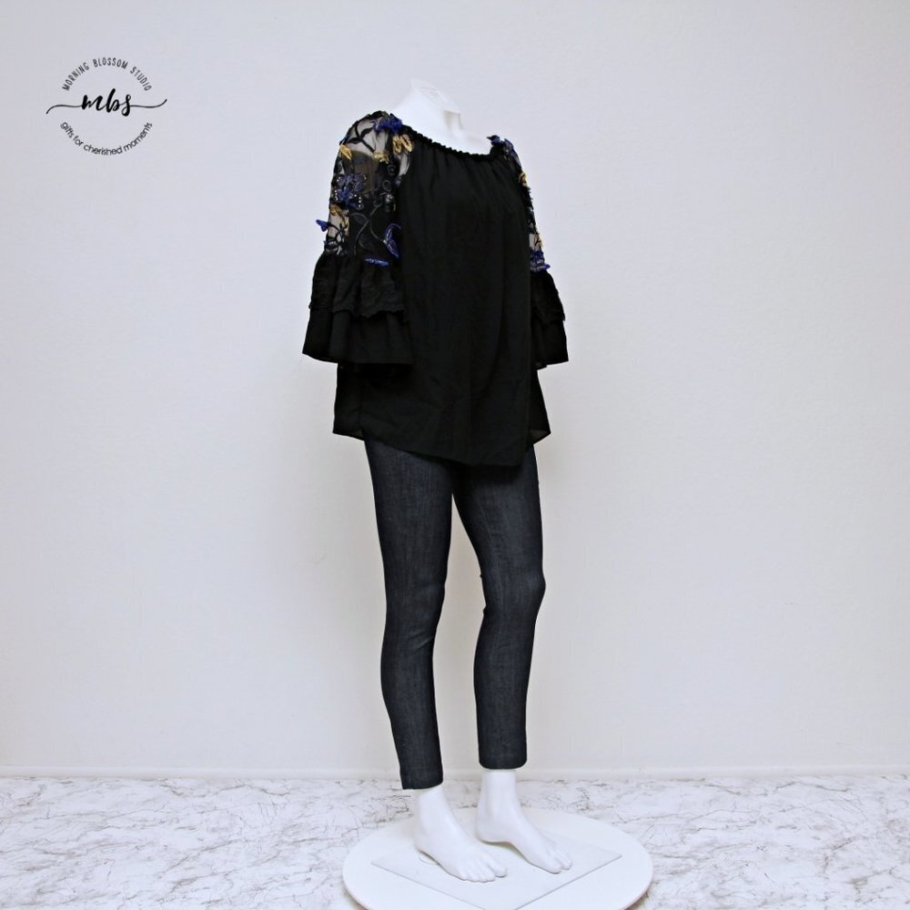 Colleen Lopez Embroidered Bell Sleeve Oversized Blouse